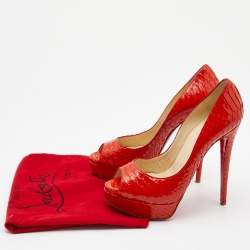 Christian Louboutin Orange Python Lady Peep Pumps Size 39.5