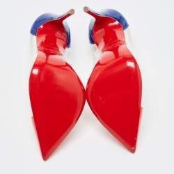 Pre Owned Christian Louboutin Red/Blue Patent Leather and PVC Debout Pumps Size 37