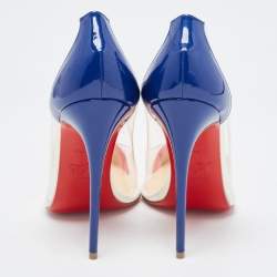 Pre Owned Christian Louboutin Red/Blue Patent Leather and PVC Debout Pumps Size 37