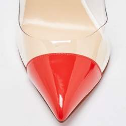 Pre Owned Christian Louboutin Red/Blue Patent Leather and PVC Debout Pumps Size 37