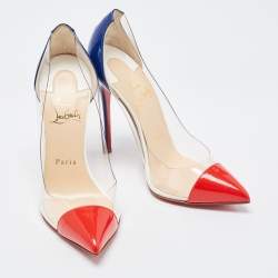 Pre Owned Christian Louboutin Red/Blue Patent Leather and PVC Debout Pumps Size 37