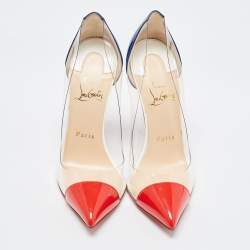 Pre Owned Christian Louboutin Red/Blue Patent Leather and PVC Debout Pumps Size 37