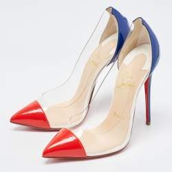 Pre Owned Christian Louboutin Red/Blue Patent Leather and PVC Debout Pumps Size 37