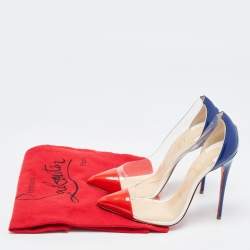 Pre Owned Christian Louboutin Red/Blue Patent Leather and PVC Debout Pumps Size 37