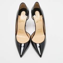 Christian Louboutin Black Patent Leather Iriza D'orsay Pointed Toe Pumps Size 38