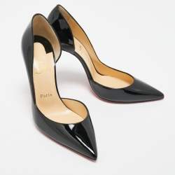 Christian Louboutin Black Patent Leather Iriza D'orsay Pointed Toe Pumps Size 38