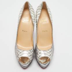 Pre Owned Christian Louboutin Grey/Silver Python Lady Peep Pumps Size 40
