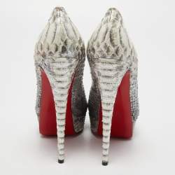 Pre Owned Christian Louboutin Grey/Silver Python Lady Peep Pumps Size 40