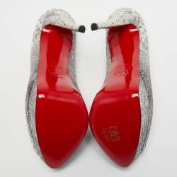 Pre Owned Christian Louboutin Grey/Silver Python Lady Peep Pumps Size 40