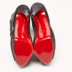 Pre Owned Christian Louboutin Grey Suede Peep Toe Platform Ankle Booties Size 38