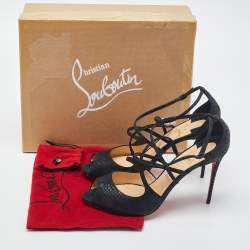 Christian Louboutin Black Embossed Snakeskin Leather Strappy Sandals Size 42