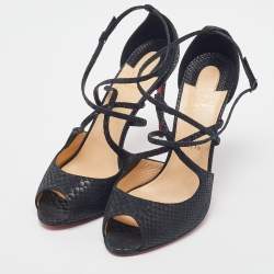 Christian Louboutin Black Embossed Snakeskin Leather Strappy Sandals Size 42