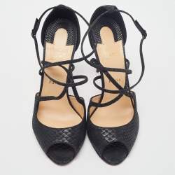 Christian Louboutin Black Embossed Snakeskin Leather Strappy Sandals Size 42