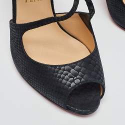 Christian Louboutin Black Embossed Snakeskin Leather Strappy Sandals Size 42