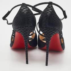 Christian Louboutin Black Embossed Snakeskin Leather Strappy Sandals Size 42