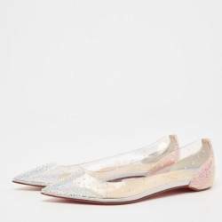 Pre Owned Christian Louboutin Transparent PVC and Suede Degrastrass Embellished Ballet Flats Size 39