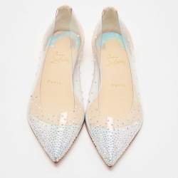 Pre Owned Christian Louboutin Transparent PVC and Suede Degrastrass Embellished Ballet Flats Size 39