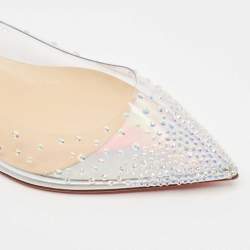 Pre Owned Christian Louboutin Transparent PVC and Suede Degrastrass Embellished Ballet Flats Size 39