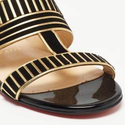 مملوكة مسبقًا Christian Louboutin Black Suede and Leather Striped Flat Sandals Size 36