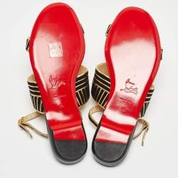 مملوكة مسبقًا Christian Louboutin Black Suede and Leather Striped Flat Sandals Size 36