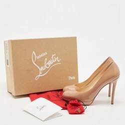 Pre Owned Christian Louboutin Beige Patent Leather New Simple Round Toe Pumps Size 36.5