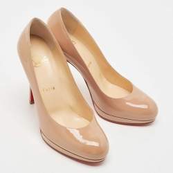 Pre Owned Christian Louboutin Beige Patent Leather New Simple Round Toe Pumps Size 36.5
