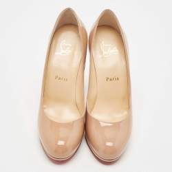 Pre Owned Christian Louboutin Beige Patent Leather New Simple Round Toe Pumps Size 36.5