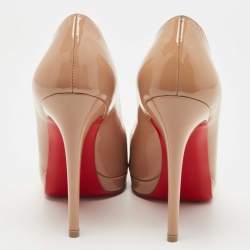 Pre Owned Christian Louboutin Beige Patent Leather New Simple Round Toe Pumps Size 36.5
