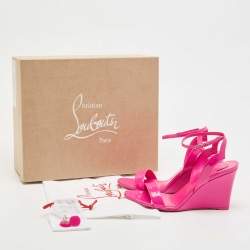 Pre Owned Christian Louboutin Pink Patent Leather Zeppa Chick 85 Wedge Ankle Strap Sandals Size 38