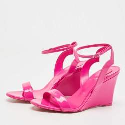 Pre Owned Christian Louboutin Pink Patent Leather Zeppa Chick 85 Wedge Ankle Strap Sandals Size 38