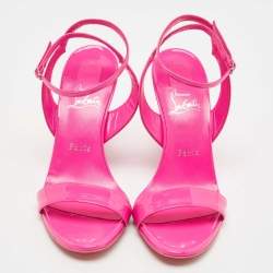 Pre Owned Christian Louboutin Pink Patent Leather Zeppa Chick 85 Wedge Ankle Strap Sandals Size 38