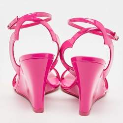Pre Owned Christian Louboutin Pink Patent Leather Zeppa Chick 85 Wedge Ankle Strap Sandals Size 38