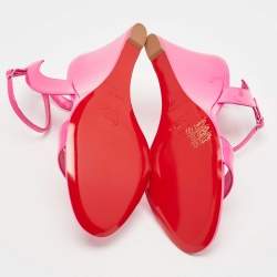 Pre Owned Christian Louboutin Pink Patent Leather Zeppa Chick 85 Wedge Ankle Strap Sandals Size 38