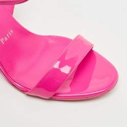 Pre Owned Christian Louboutin Pink Patent Leather Zeppa Chick 85 Wedge Ankle Strap Sandals Size 38