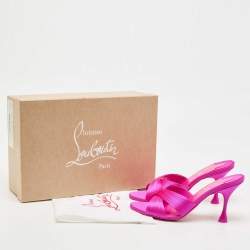 Pre Owned Christian Louboutin Pink Satin Nicol is Back 85 Criss Cross Slide Sandals Size 38.5