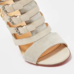 Pre Owned Christian Louboutin Two Tone Leather and Mesh Trotti Sandals Size 36