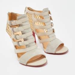 Pre Owned Christian Louboutin Two Tone Leather and Mesh Trotti Sandals Size 36