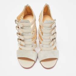 Pre Owned Christian Louboutin Two Tone Leather and Mesh Trotti Sandals Size 36