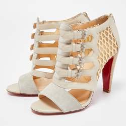 Pre Owned Christian Louboutin Two Tone Leather and Mesh Trotti Sandals Size 36