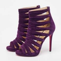 Christian Louboutin Purple Pleated Suede Tinazata Sandals Size 38