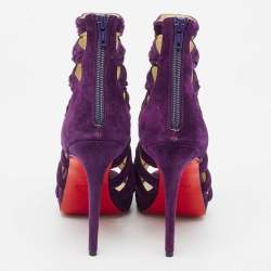 Christian Louboutin Purple Pleated Suede Tinazata Sandals Size 38