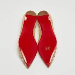 Pre Owned Christian Louboutin Beige Suede and Mesh Follies Strass Ballet Flats Size 37