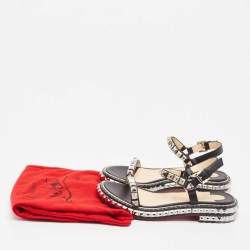 Christian Louboutin Black Leather Pyraclou Ankle Strap Sandals Size 39