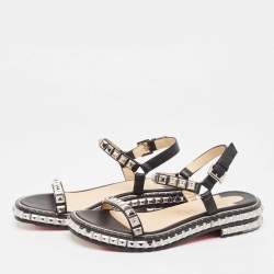 Christian Louboutin Black Leather Pyraclou Ankle Strap Sandals Size 39
