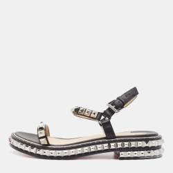 Christian Louboutin Black Leather Pyraclou Ankle Strap Sandals Size 39