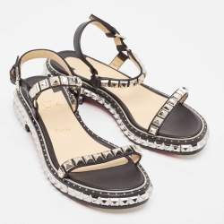 Christian Louboutin Black Leather Pyraclou Ankle Strap Sandals Size 39