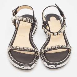 Christian Louboutin Black Leather Pyraclou Ankle Strap Sandals Size 39