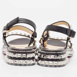 Christian Louboutin Black Leather Pyraclou Ankle Strap Sandals Size 39
