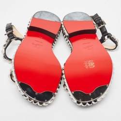 Christian Louboutin Black Leather Pyraclou Ankle Strap Sandals Size 39