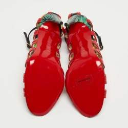 Pre Owned Christian Louboutin Red/Black Leather Houla Open Toe Ankle Strap Pumps Size 36.5